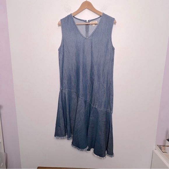 Cloth & Stone Tencel Denim Drop Waist Asymmetrical Sleeveless Shift Dress - Picture 1 of 11
